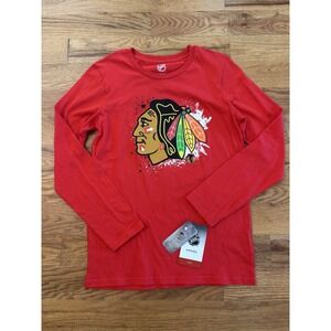NWT Chicago‎ Blackhawks NHL Long Sleeve Shirt Size Youth 14/16 XL Red Hockey